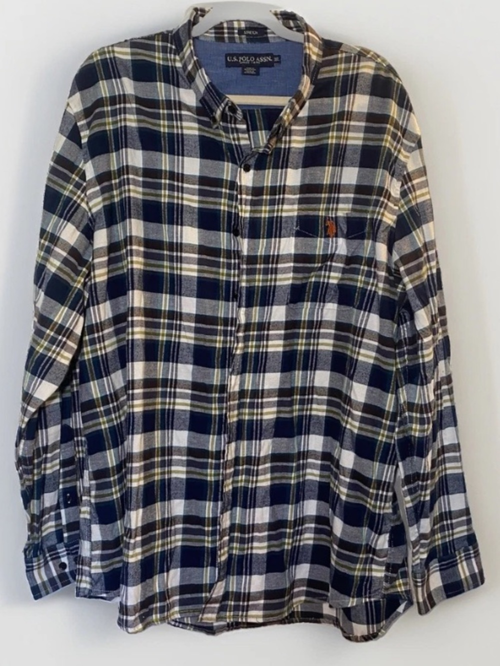 US Polo Assn Men’s 3XL Shirt Button Long Sleeve Plaid Pony Preppy Office Dress